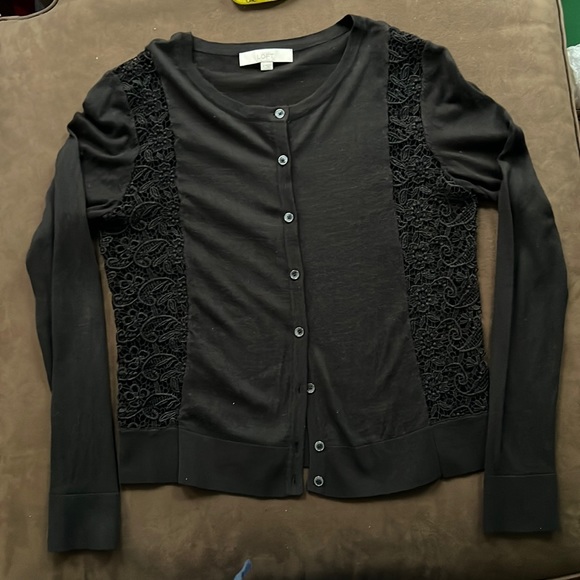 Ann Taylor LOFT Black Cotton Cardigan Lace Small - Picture 1 of 4